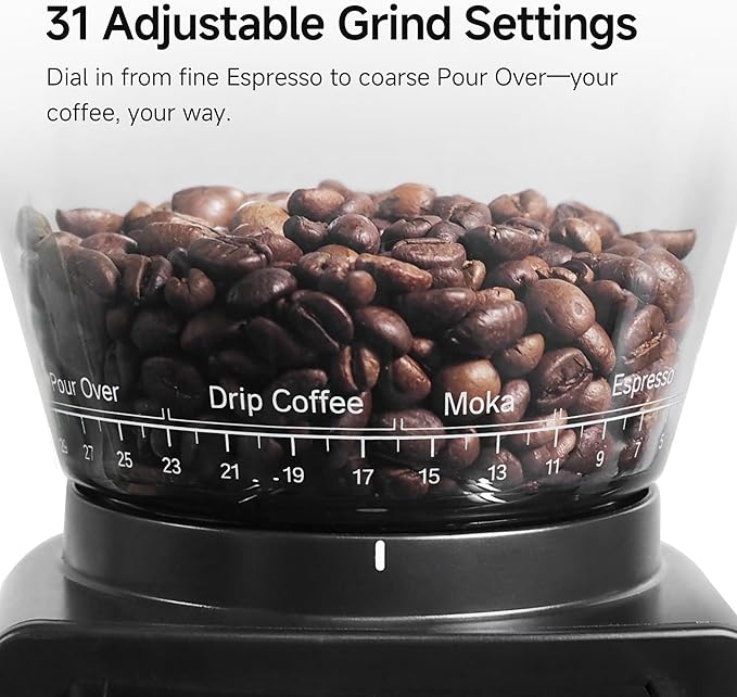 HIBREW G3 Electric Coffee Grinder, 7.4oz Large Capacity Hopper | 40mm Conical Burr 31 Adjustable Settings,Anti-Static Double-Layer Air Blower,Barista-Grade for Espresso/Pour Over/Drip Coffee