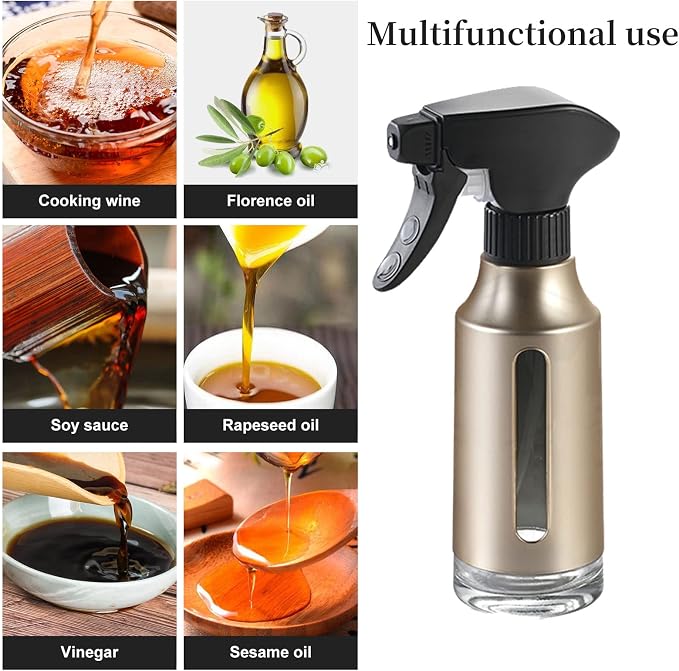 Olive Sprayer for Cooking,ABS Plastic Olive Oil Mister for Air Fryer Black Nozzel Dispenser Bottles Fat Reduction Glass Oil Control Spray Pot 6.35oz 180ml Capacity