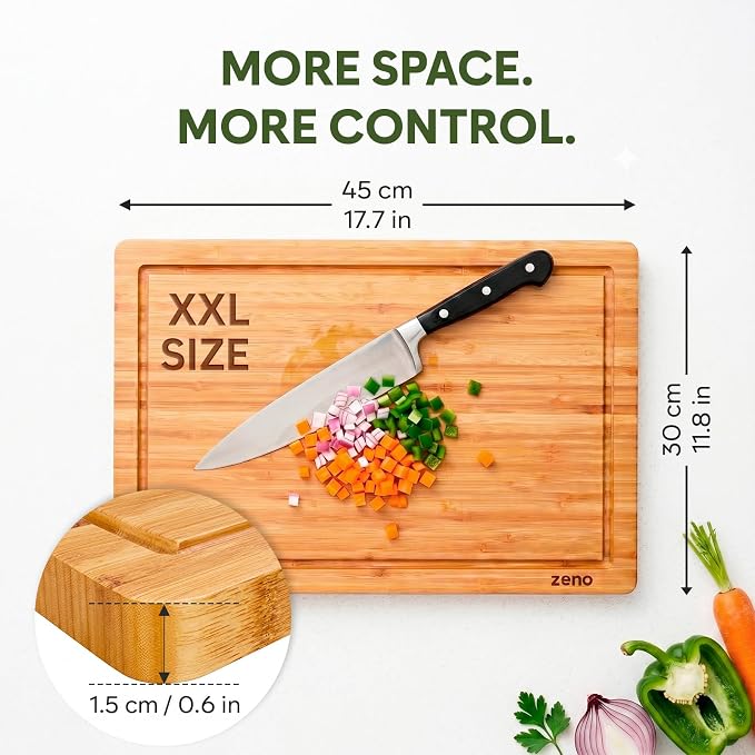 Premium Large Bamboo Cutting Board - 17.5" x 11.8" Extra Wide Wood Chopping Board for Kitchen, Heavy Duty Butcher Block with Juice Grooves