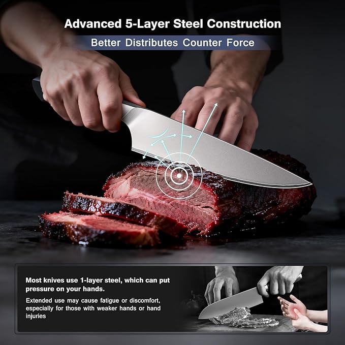10 PCS Japanese Kitchen Knife Set, Dishwasher Safe | 5 Layers High Carbon 9Cr18Mov Stainless Steel, Ultra-Sharp Professional Chef Cooking Knife with Knife Sheath