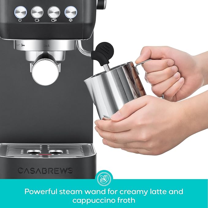 CASABREWS 3700 Essential Espresso Machine, Stainless Steel Espresso Maker | 20-Bar Italian Pump, Powerful Steam Wand, 43.9oz Removable Water Tank, Compact Espresso Maker for Home, Cappuccino & Latte