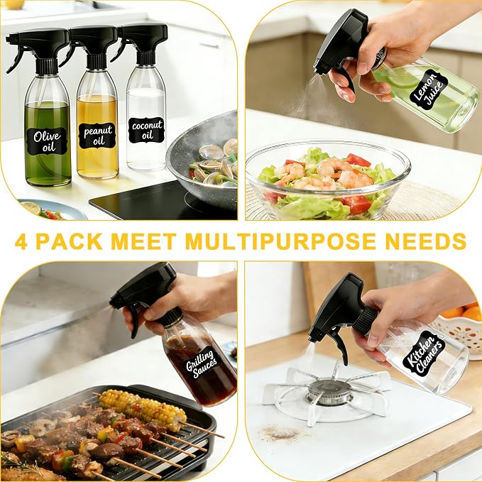 gmisun Oil Sprayer for Cooking, 6 Pcs Food-Grade Plastic Olive Oil Spray Bottle, 10 Fl Oz Oil Spritzer Mister, Refillable Oil Dispenser for Avocado, Olive, Coconut Oils, Vinegars, Kitchen Cleaner
