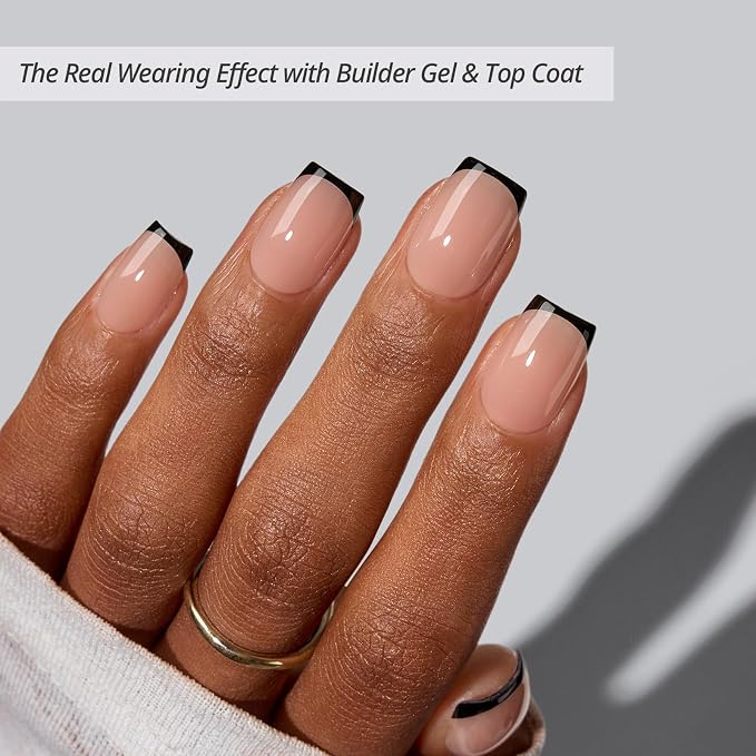 BTArtboxnails XCOATTIPS Black French Tip Press On Nails, XS Coffin, Peach | Lamp-Curable, 4-Week Wear, Natural Nail Look, Salon Quality Value at Home, Easy-to-Apply for Beginners, 160ct Nail Tips Only
