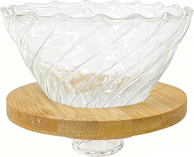 Gute Glass Pour Over Coffee Dripper with Bamboo Stand & Handle,1-4 Cups | Spiral Inner Design,Heatproof Glass,Detachable Bamboo Base,With Handle,Rinse Clean in 1Min,Fits Most Mugs & Thermoses