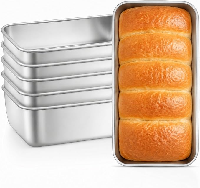 Leonyo Non-Toxic 9x5IN Stainless Steel Loaf Pan for Baking Bread, 6 Pack | Metal Sandwich Bread Loaf Pans, Bread Pan Tins for Homemade Meatloaf Cakes Brownies Lasagnas, Dishwasher Oven Safe