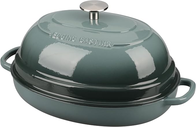 EDGING CASTING Enameled Oval Cast Iron Dutch Oven Pot with Lid, Bread Dutch Oven for Sourdough Bread Baking, Dutch Oven Bread, Bread Oven, 6QT, Slateblue