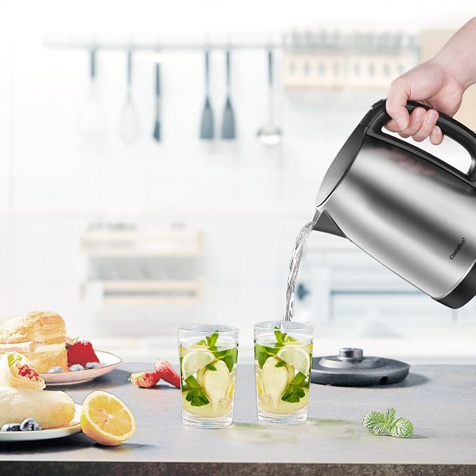 Comfee 1.7L Stainless Steel Electric Tea Kettle, BPA-Free Hot Water Boiler, Cordless with LED Light, Auto Shut-Off and Boil-Dry Protection, 1500W Fast Boil