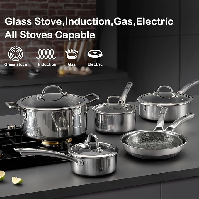 Sauce pan with lid,1.5 Quart Hybrid Nonstick Sauce pan | Hybrid Stainless Steel Saucier cookware,non stick Pots PFOA Free,Works on Induction,Ceramic and Gas Cooktops