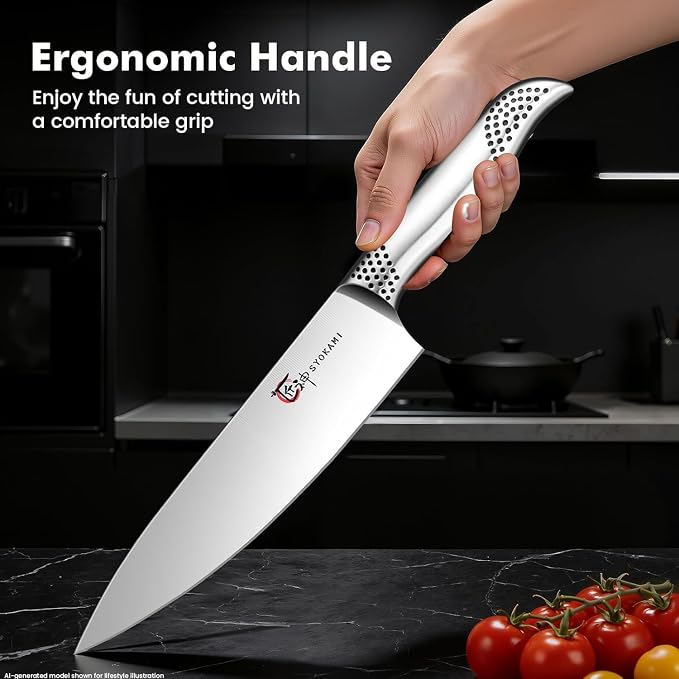 Japanese Knives Set for Kitchen, Magnetic Knife Set with Block and Sharpener, Stainless Steel Knife Set as Gift for Couple, Wedding, Women or Mom with Gift Box, 14 PCS Black Dot