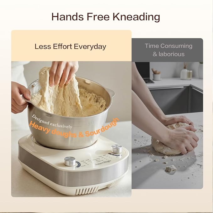 7.4QT Electric Dough Mixer with Timer & Fermentation, Dough Kneader Machine for Bread, Pizza, Pasta & Sourdough, Large Capacity Up to 2.1kg Dough, Hands-Free Kneading Machine for Home Baking