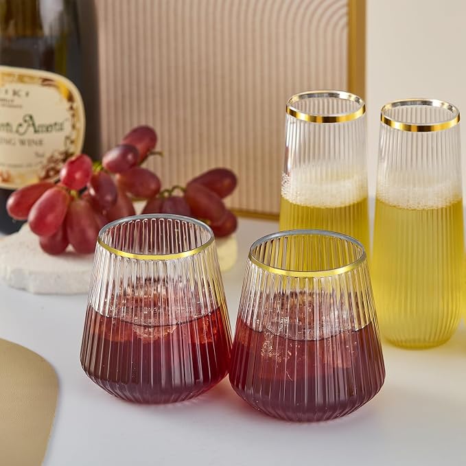 56 Pack Plastic Wine Glasses Champagne Flutes, 32 Pcs 9 OZ & 24 Pcs 14 OZ | Plastic Wine Glasses,Plastic Champagne Flutes,Unbreakable,Shatterproof,Recyclable,Wedding,Disposable, Birthday,BPA-Free