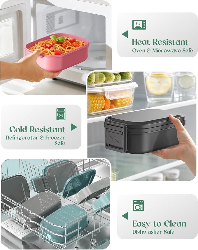 Bento Lunch Box, 65 oz 3-Tier Stackable Lunch Container, Adjustable 2/3 Tier Design, BPA-Free Food-Grade Plastic, Leakproof, Microwave & Dishwasher Safe, Black