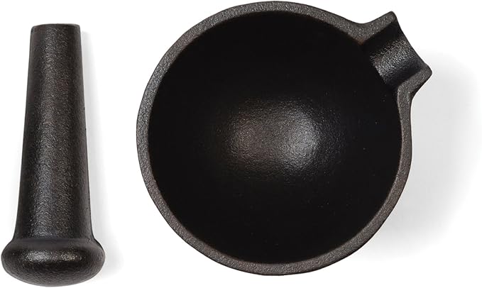 Fox Run Mortar and Pestle, Cast Iron, Black | Easily Grind Herbs, Spices & Seasonings | Improve Flavor In Dishes | Small & Durable Cast Iron Mortar & Pestle Set