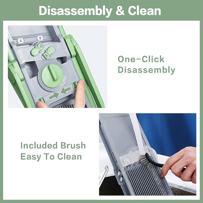 ONCE FOR ALL Safe Mandoline Slicer Plus, Bigger Size, Veggie Slicer, Green | 0.1-8mm Adjustable Vegetable Food Chopper, Kitchen Mandoline Slicer Stainless Steel, Detachable Blade, Dishwasher-safe, Gift