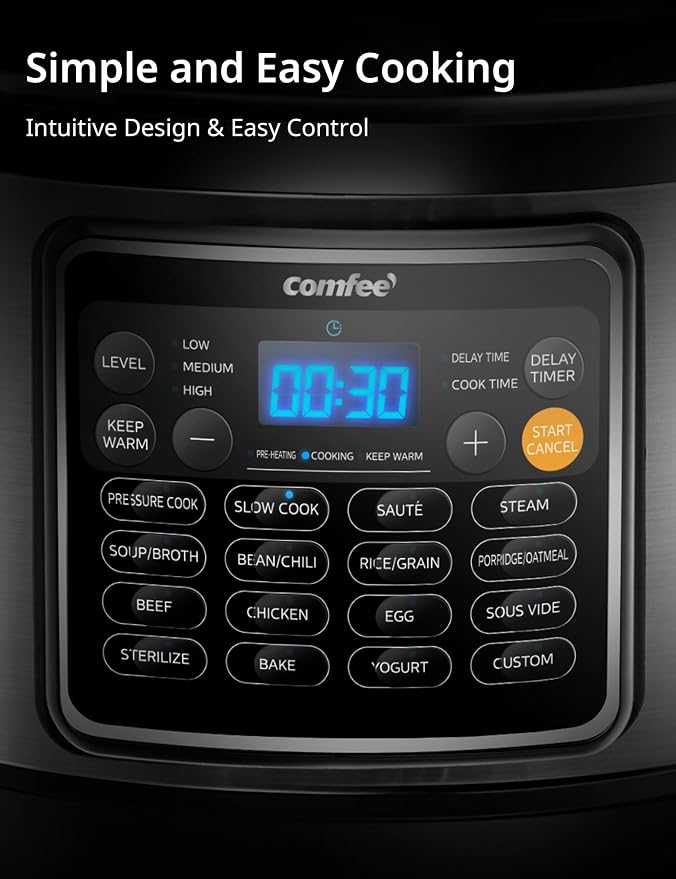 COMFEE’ 16-in-1 Electric Pressure Cooker with Non-Stick Pot for Yogurt, Rice, Slow Cooking, Steaming, and More, 8 Quarts