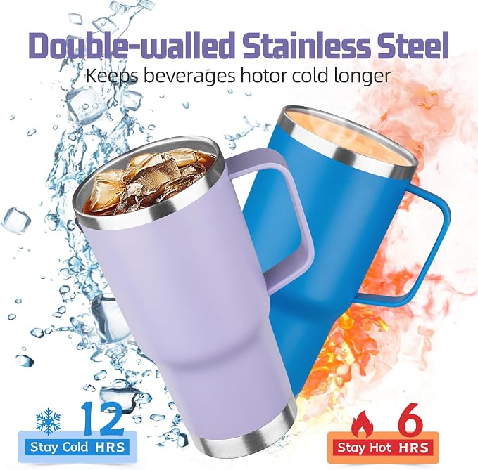 20 oz Tumbler with Handle Stainless Steel Insulated Coffee Mug Tumbler with Lid and Straw Double Wall Vacuum Insulated Coffee Mug Leak Proof Travel Tumbler for Hot and Cold Drink (Pale Purple,1pack)