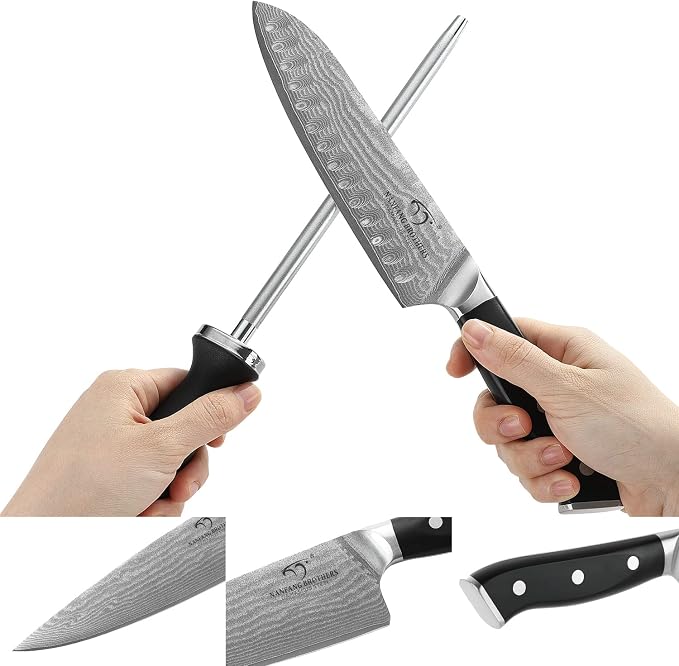 NANFANG BROTHERS Damascus Knife Set, 9-Piece VG10 Kitchen Knives | with Block