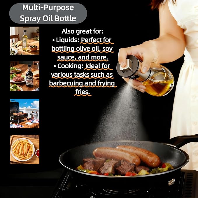 oil sprayer for cooking，Olive Oil Fine Mist Spray Bottle6.7oz/200ml | Portion control mist for air fryer, salad, BBQ, refillable & reusable, fine mist olive oil kitchen sprayer,labels