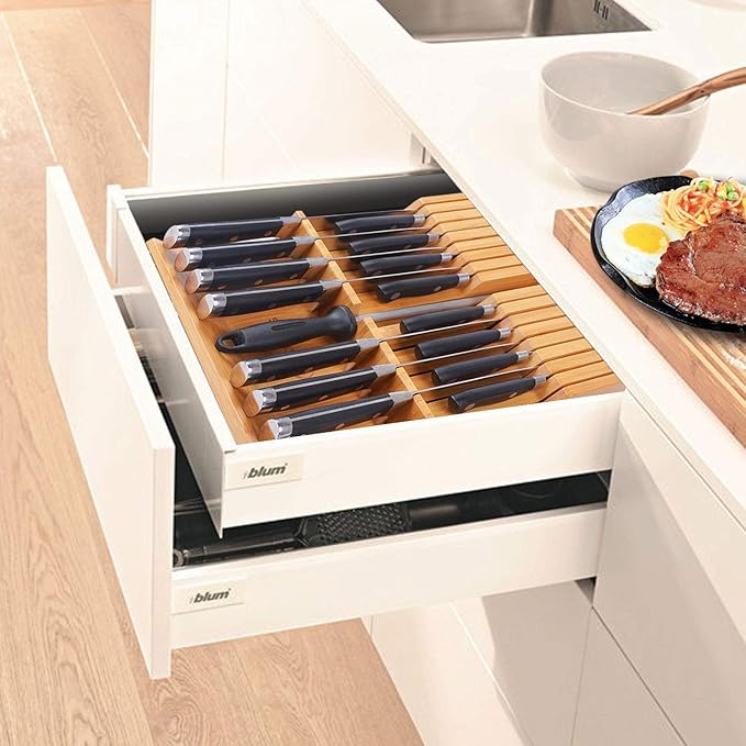 Utoplike In-drawer Knife Block Bamboo Kitchen Knives Drawer Organizer Large | Holder Storage for Steak, Paring, Bread Knives, Holds Up to 16 Knife & 1 Sharpening Steel (Knives & Sharpening Not Included)