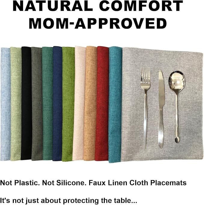 Cloth Placemats Set of 4, Cotton Linen Blend Place Mats, Grass Green | Machine Washable, Double Layered, Heat Resistant, Fabric Dining Table Mats for Kitchen, Indoor & Outdoor, 13" x 19"