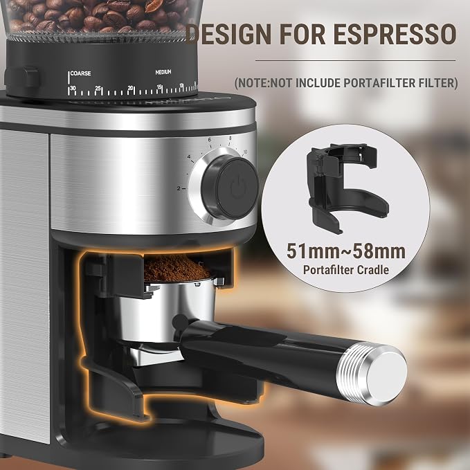 AYCHIRO Conical Burr Coffee Grinder Electric, Coffee Grinder with 30 Grind Settings, Adjustable Burr Mill Grinder for Home Use, 2-12 Cups for Espresso, Pour Over & French Press