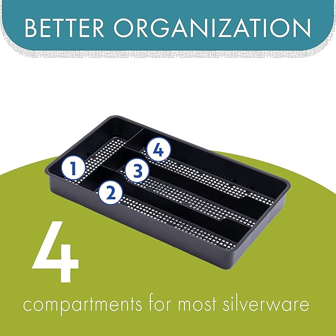 Dial Industries Small Utensil Silverware Kitchen Drawer Organizer, White | Keeps forks, spoons and flatware neatly separated, Compact fit for shallow drawers, Great for RVs, campers or everyday use