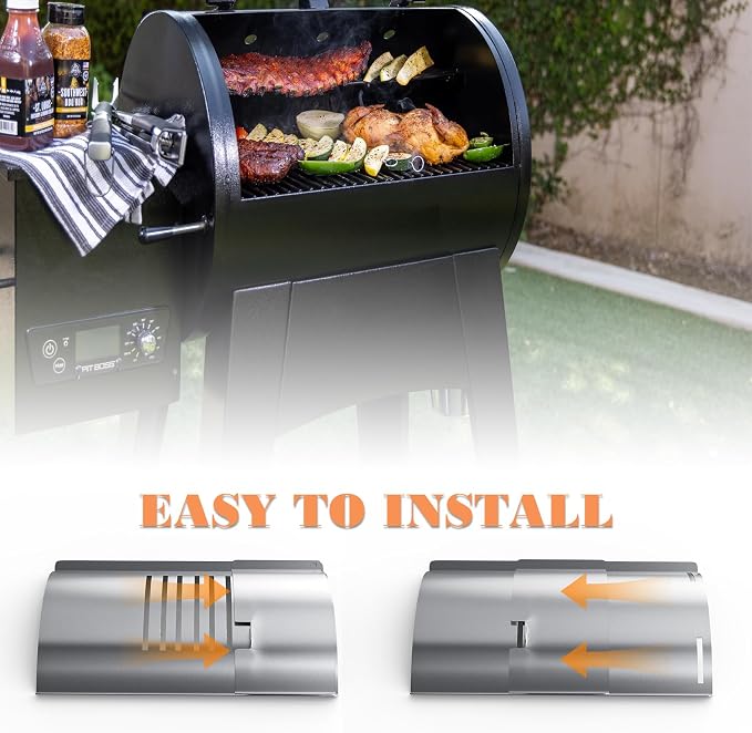 Lexington Flame Broiler Kit for Pit Boss Lexington/Navigator 500/540/550 | Includes main plate + slide cover; fits PB500SP/PB500NX/PB550G; heavy-duty steel; arch bridge grease drainage design.