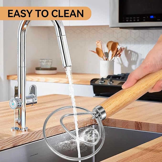 TEEVEA Danish Dough Whisk Wooden Handle Stainless Steel for Sourdough Bread | Dutch Dough Hook, Replaces Hand Mixer and Spoon, Bread Baking Tool, Food Grade Rust Resistant Steel, Non-Stick, Easy to Clean