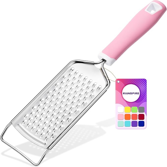 Professional Cheese Graters for Kitchen Stainless Steel Handheld, Metal Lemon Zester Grater With Handle For Cheese, Chocolate, Spices, Kitchen Gadgets And Tools, Soft Grip Handle, Pink