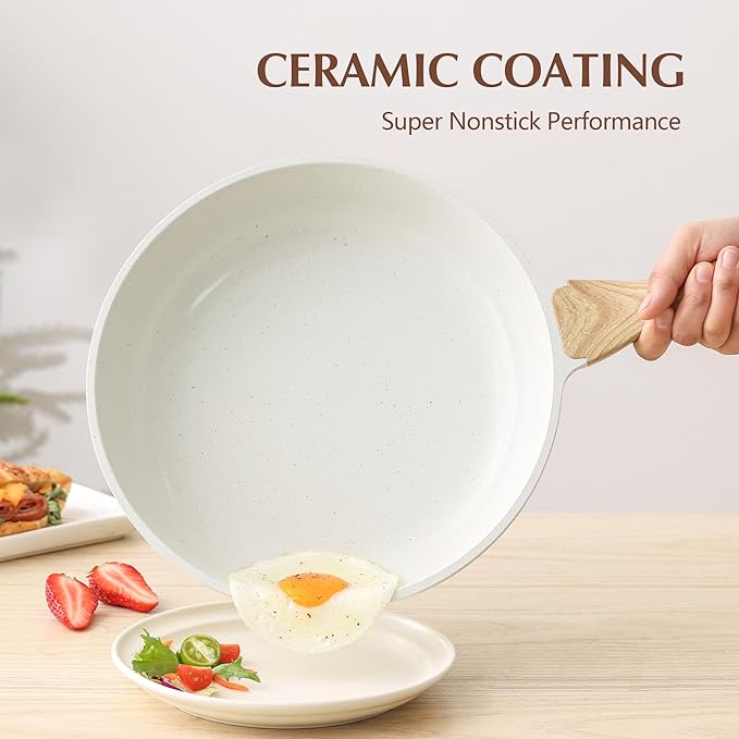 SENSARTE 9.5Inch Nonstick Ceramic Frying Pan with Lid, PFAS/PTFE/PFOA Free | Ceramic Omelette Pan Skillet, Healthy Non-toxic Chef's Pan, Induction Compatible Pan, Heat Resistant Handle