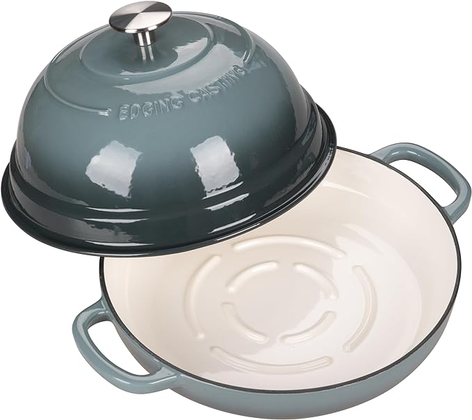 EDGING CASTING Enameled Cast Iron Dutch Oven Pot with Lid, Round Bread Oven for Homemade Sourdough Bread Baking, 6 Quart, Slateblue
