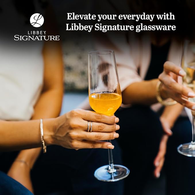 Libbey Signature Champagne Flute Glasses Set, Stylish, Dishwasher Safe Champagne Glasses Set of 4, Champagne Gift Set for Weddings and Events