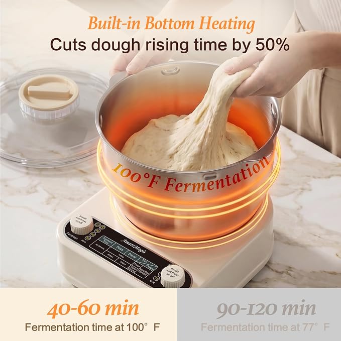5.3QT Dough Kneader Machine with Timer & Fermentation, Electric Dough Mixer for Bread, Pizza, Pasta & Sourdough, Up to 1.4kg Dough Maker for Home Baking Hands-Free Kneading Machine, 304 Bowl