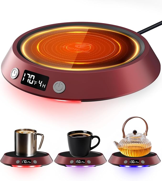 Kepwam Mug Warmer for Desk, Coffee Warmer with 3 Temp Settings & 2-9H Timer | 50W Fast Heating Beverage, LED Digital Display, Works for Coffee Mugs & Candle Jars, Multifunctional Gift fo Home & Office