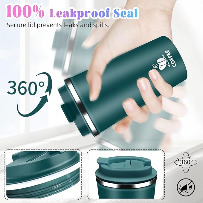 17oz Insulated Travel Coffee Mug with Flip Lid – Leakproof Stainless Steel Insulated Coffee Tumblers, Reuable Coffee Cup for Hot & Cold Drinks, Perfect for Camping & On-the-Go