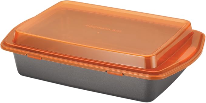 Rachael Ray Bakeware, Nonstick Baking / Cake Pan With Lid and Grips, Rectangle - 9 Inch x 13 Inch, Gray | Oven Safe to 500°F, Dishwasher Safe, Grips for Easy Handling, Great For Lasagna and Casseroles, in Gray