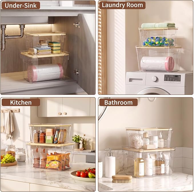 ONEDONE Pantry Organizers and Storage - 2 Set Potato and Onion Storage Bin | Stackable Trash Bag Dispenser,Clear Storage Bins for Onion Potato Fruit,Garbage Bag Dispenser,Kitchen Under Sink Organizer