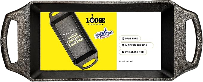 Lodge Seasoned Cast Iron Loaf Pan 8.5 Inches - Pre-Seasoned Rectangular Cast Iron Bakeware- Even Browning Bread Pan with Easy-Release Finish - PFAS-Free Non-Toxic Cookware