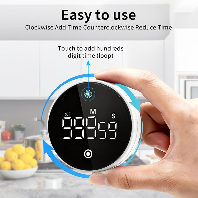 Digital Kitchen Timer, Magnetic Visual Countdown Countup Timer with Large LED Display, Adjustable Volume, Easy for Seniors and Kids, for Cooking, Classroom, Fitness, Study (2 * White)