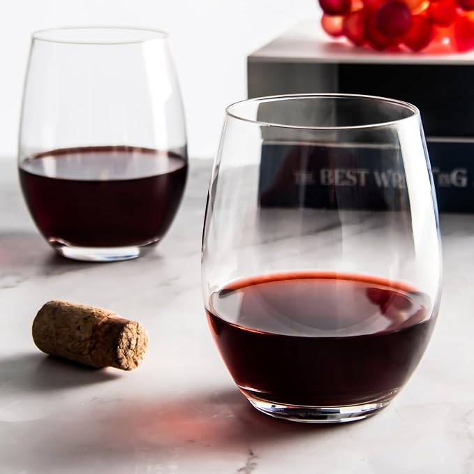 UMEIED Stemless Wine Glasses Set of 12, 15 oz Clear Red White Wine Glasses | Wine Glass for Home Party Wedding Anniversary