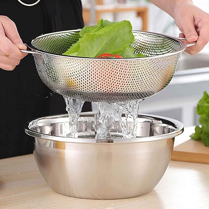 TeamFar Colander, 5qt Stainless Steel Micro-Perforated Colander Strainer | Metal Food Strainer for Draining/Washing/Rinsing Pasta Vegetables Fruits, Healthy, Sturdy & Dishwasher Safe