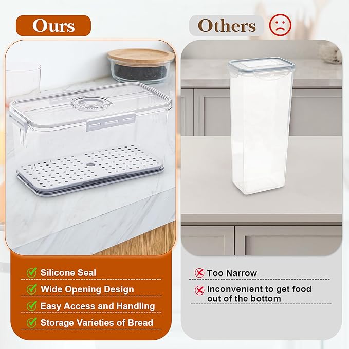 ANYPROLUS Bread Box for Homemade Bread Boxes for Kitchen Counter Airtight, Time Recording Bread Storage Container with Lid, Bread Containers Storage Airtight Loaf Bread Keeper, Large, White