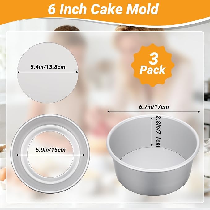 Beasea 6 Inch Cake Pans Set, 3 Pack Aluminum Alloy Round Cheesecake Pan with Removable Bottom, Small Cake Tin Mold for Baking Oven Bakeware