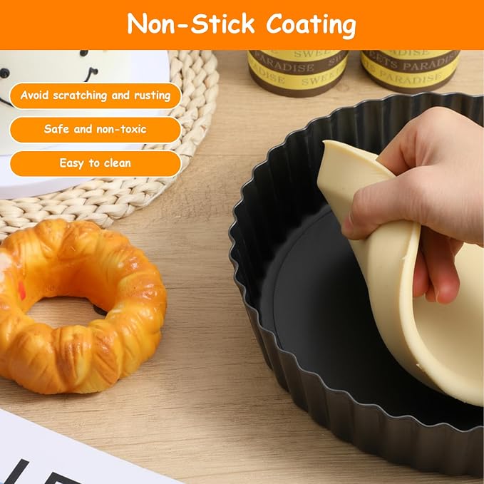 3 PCS Pie Pan with Removable Bottom 9.5 Inch Non Stick Carbon Steel Pan for Baking Quiche Cheesecake Desserts Fluted Edges Oven Pies