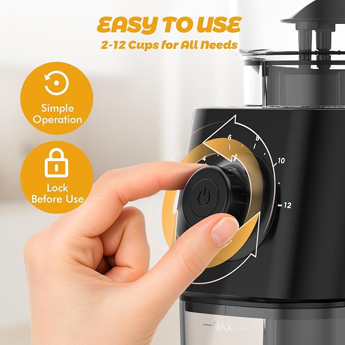 AYCHIRO Coffee Grinder Electric, Coffee Beans Grinder for Home Use with 30 Grind Settings - 12 Cups Capacity for Espresso, Drip & Americano, Black