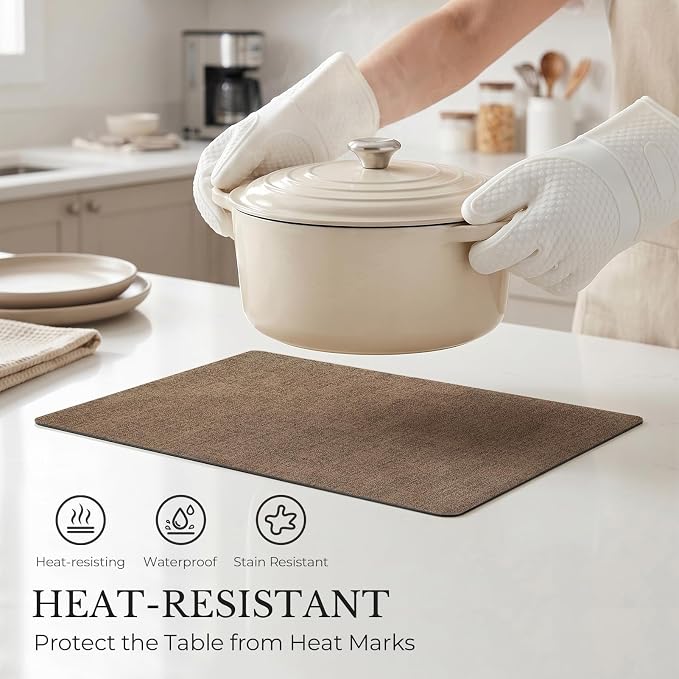 Romanstile Vinyl Placemats Set of 6, Reversible Faux Leather Heat Resistant Wipeable Table Mats, Waterproof Washable Non-Slip Table Placemats for Dining/Kitchen/Party/Outdoor (Grey Brown, 12" x 17")