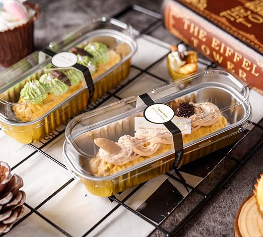 NPLUX Loaf Pans with Lids, 50 Pack Gold 6.8oz for Dessert Displays | Suitable for mini breads, tart portions, dips and sweets; cover-after-cooling setup helps cut repacking steps.