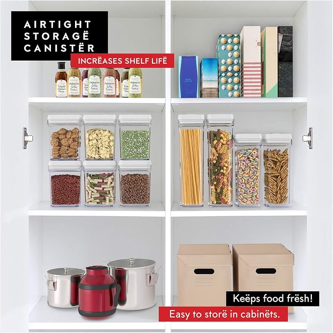 DWËLLZA KITCHEN Airtight Food Storage Containers for Pantry With White Lids 1L - 6 Pack - Clear Plastic Air Tight Kitchen Containers Pantry Organization and Storage BPA-Free Keeps Food Fresh & Dry