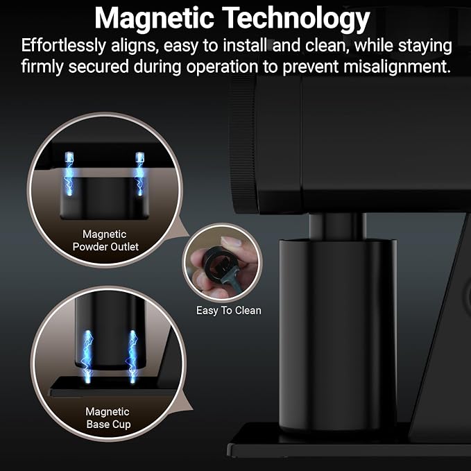 64mm Flat Burr Coffee Grinder with 35 Grind Settings Professional | Espresso Grinder Coffee Bean Grinder Electric with Magnetic Dosing Cup Quiet DC Motor for Pour Over, French Press, Cold Brew