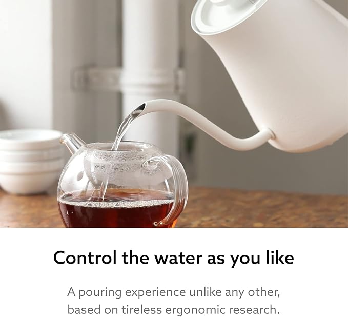 BALMUDA The Kettle | Electric Gooseneck Kettle | Lightweight | Stainless Steel | 0.6L (20fl oz) Capacity | Neon Light Indicator | Perfect for Tea and Coffee | US Version | White